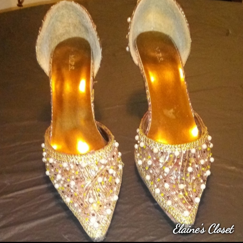 Michael Paul Shannon Gold Studded Heels Sz 8.5